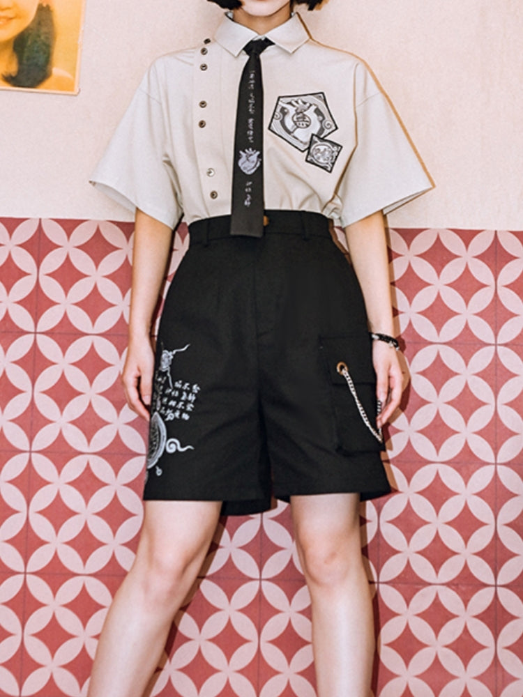 Preppy Style Printed Patchwork Embroidered Shirt