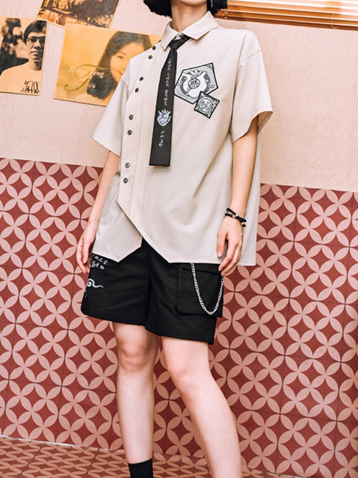 Preppy Style Printed Patchwork Embroidered Shirt