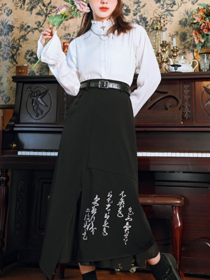 Vintage Girl's Ruffled Stand Collar Shirt