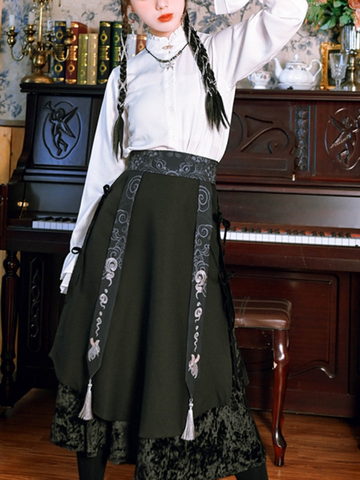 Vintage Girl's Ruffled Stand Collar Shirt