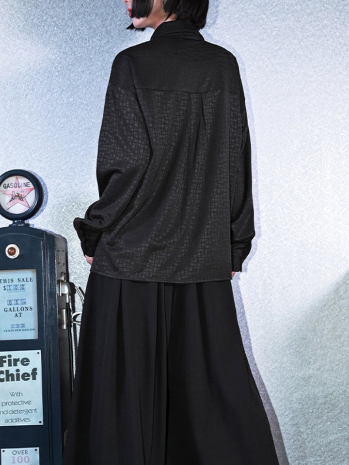 Spring Autumn Black Shirt with Butterfly Collar