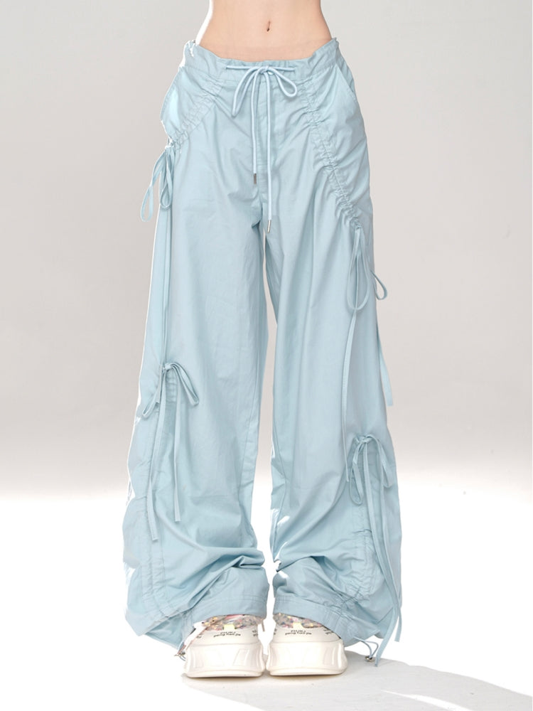 Pink/Light Blue Loose Wide-Leg Casual Pants for Summer