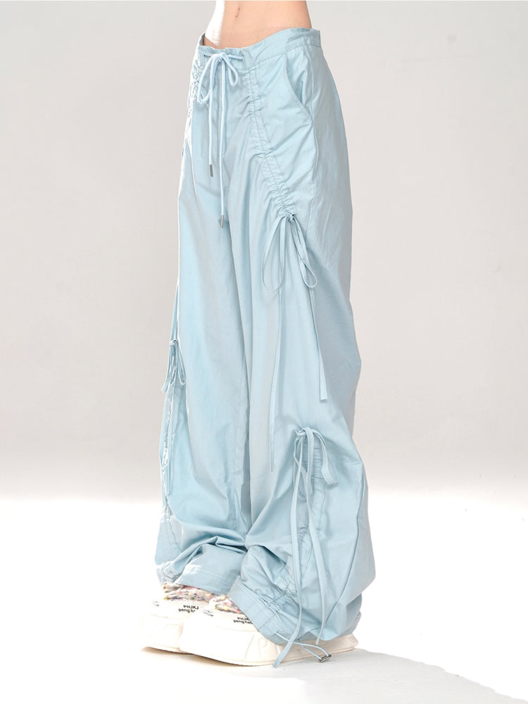 Pink/Light Blue Loose Wide-Leg Casual Pants for Summer
