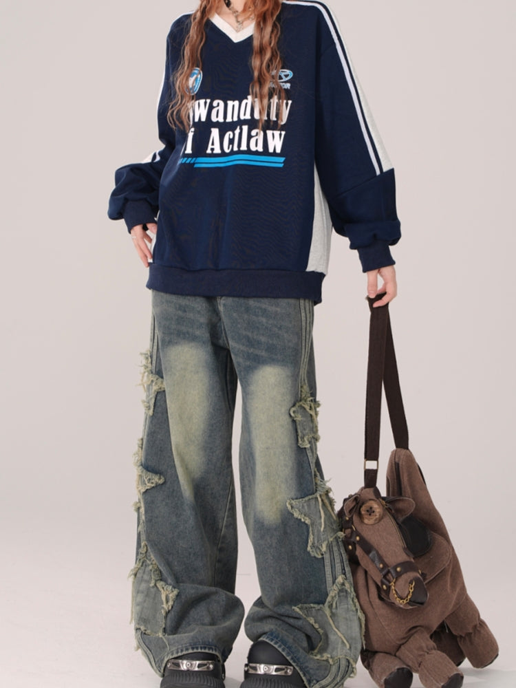 Star Embroidery Sweet and Cool Style Spring Jeans