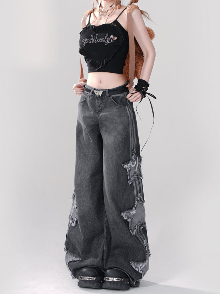 Star Embroidery Sweet and Cool Style Spring Jeans