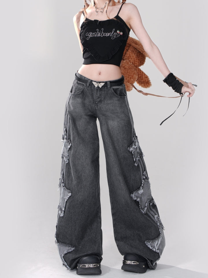 Star Embroidery Sweet and Cool Style Spring Jeans