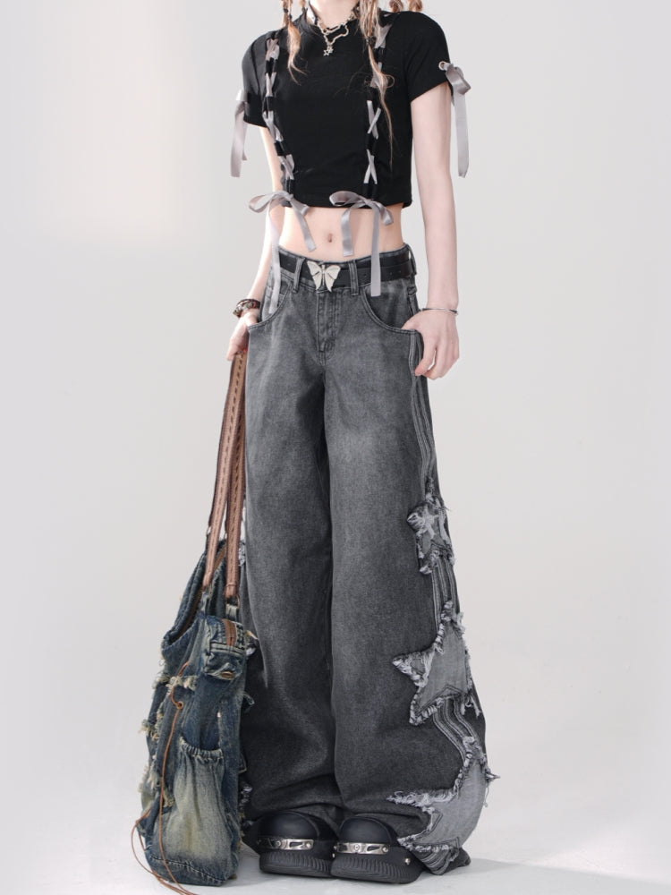 Star Embroidery Sweet and Cool Style Spring Jeans