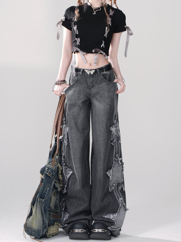 Star Embroidery Sweet and Cool Style Spring Jeans