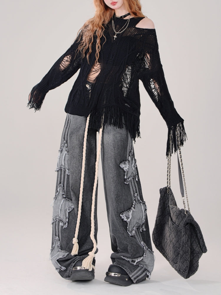 Star Embroidery Sweet and Cool Style Spring Jeans