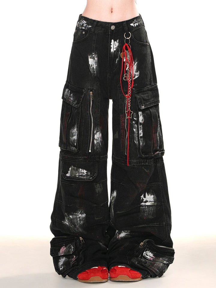 Loose Slimming Wide-Leg Cargo Denim Pants for Spring and Summer