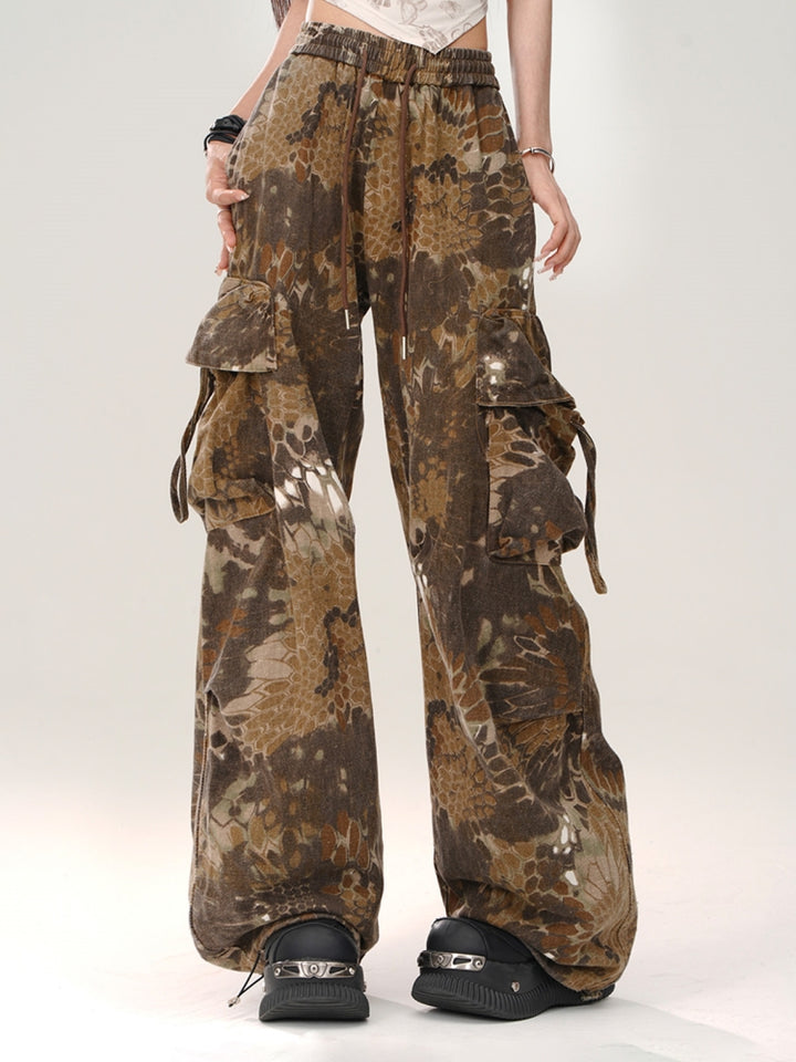Snakeskin Print Loose Cargo Pants for Summer