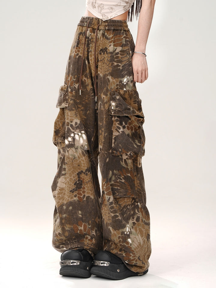 Snakeskin Print Loose Cargo Pants for Summer