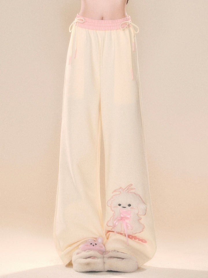 Puppy Embroidery Fall Winter Casual Pants