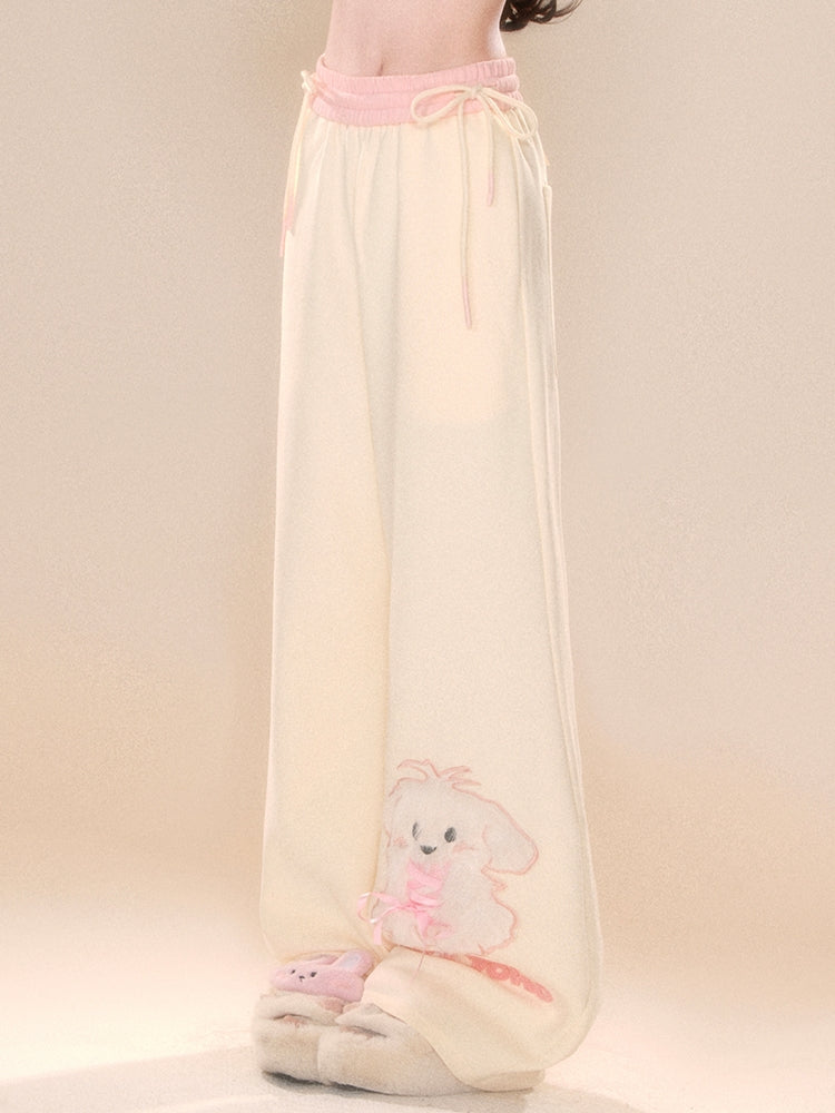 Puppy Embroidery Fall Winter Casual Pants