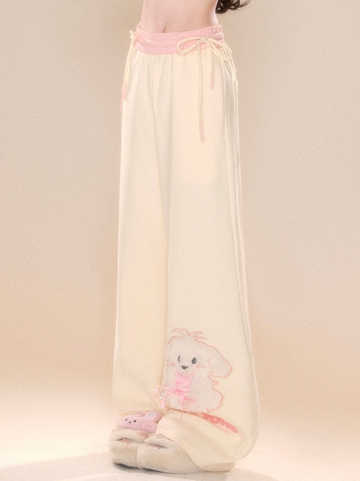 Puppy Embroidery Fall Winter Casual Pants
