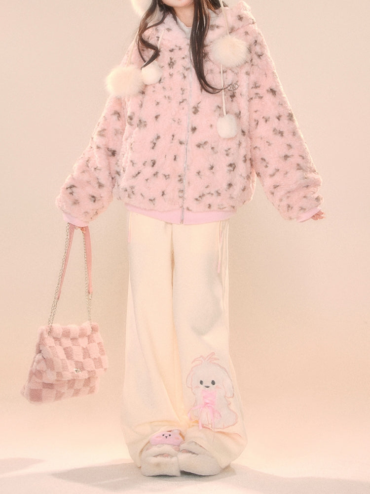 Puppy Embroidery Fall Winter Casual Pants