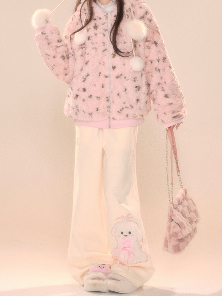 Puppy Embroidery Fall Winter Casual Pants