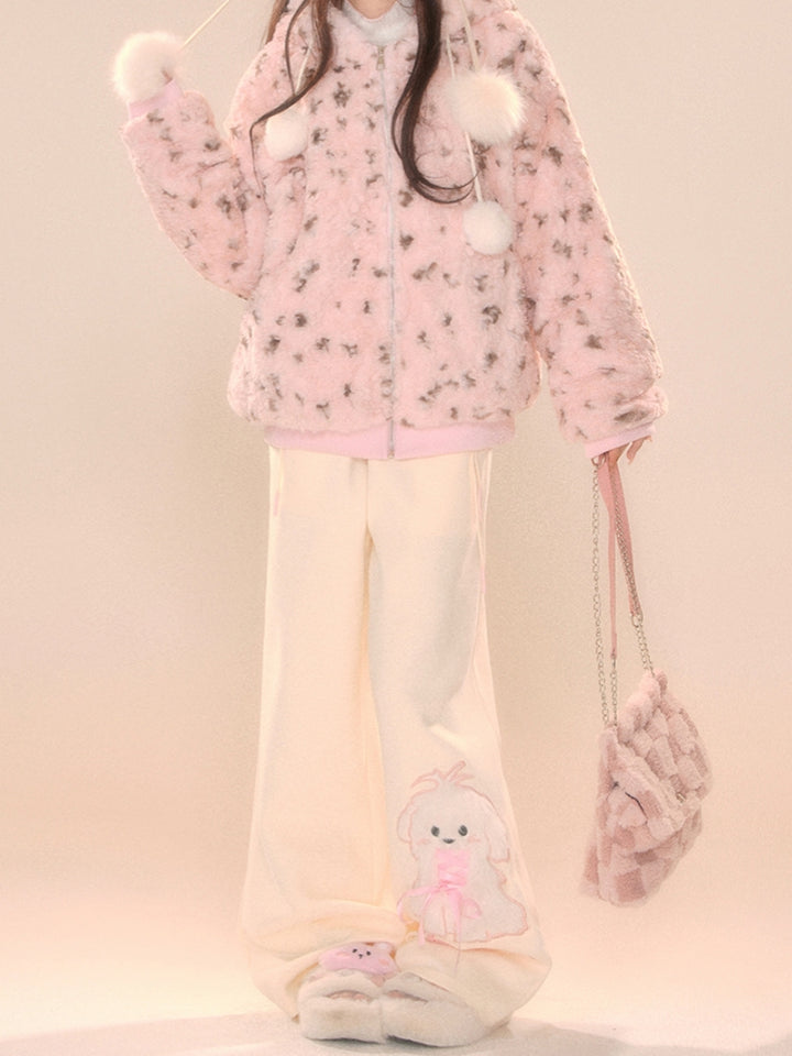 Puppy Embroidery Fall Winter Casual Pants