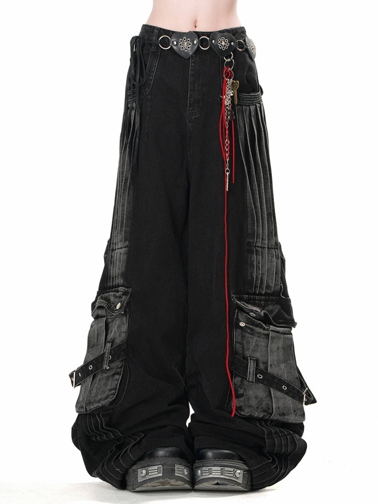 Loose BF Lazy Style Cargo Denim Pants for Spring and Summer