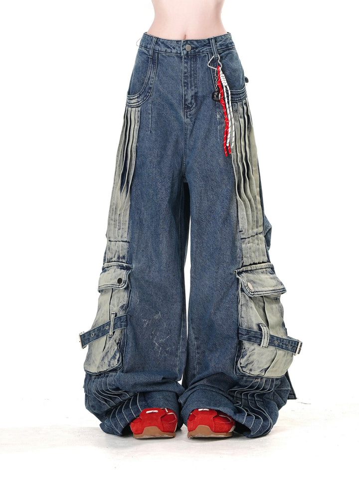 Loose BF Lazy Style Cargo Denim Pants for Spring and Summer