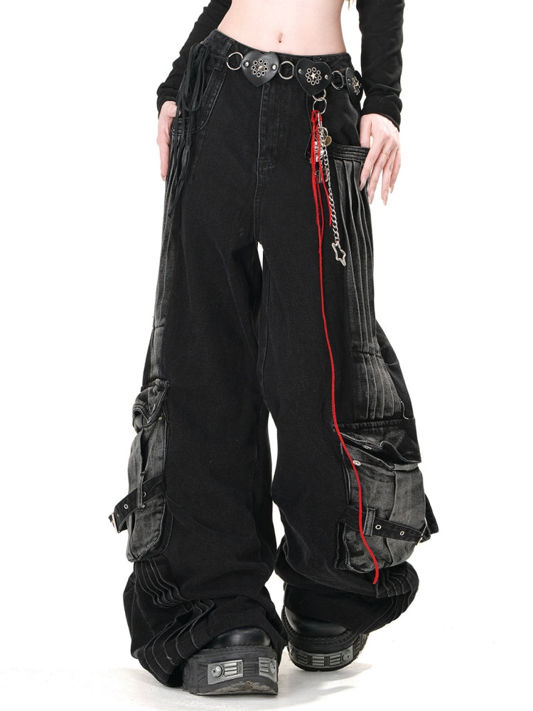 Loose BF Lazy Style Cargo Denim Pants for Spring and Summer