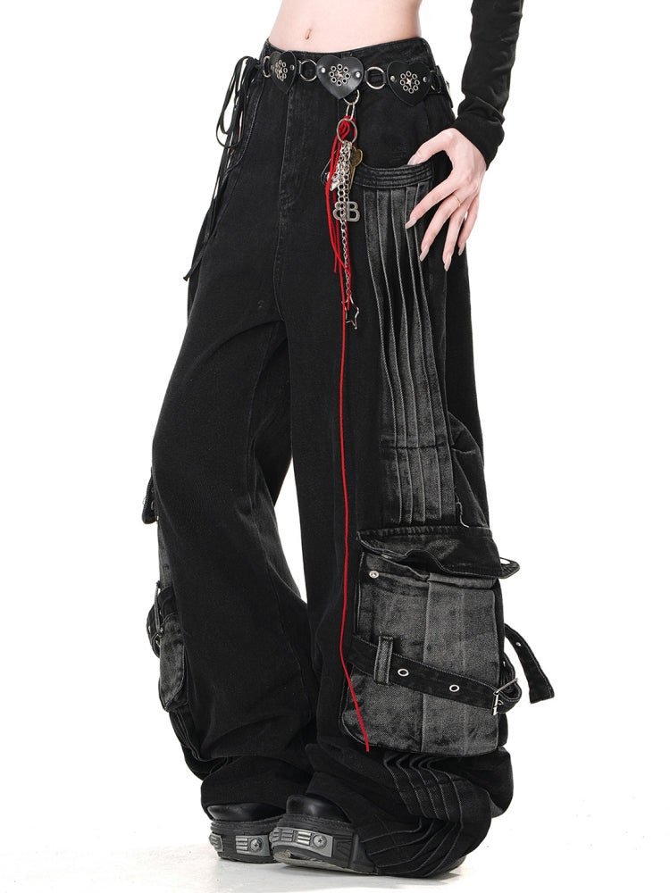 Loose BF Lazy Style Cargo Denim Pants for Spring and Summer