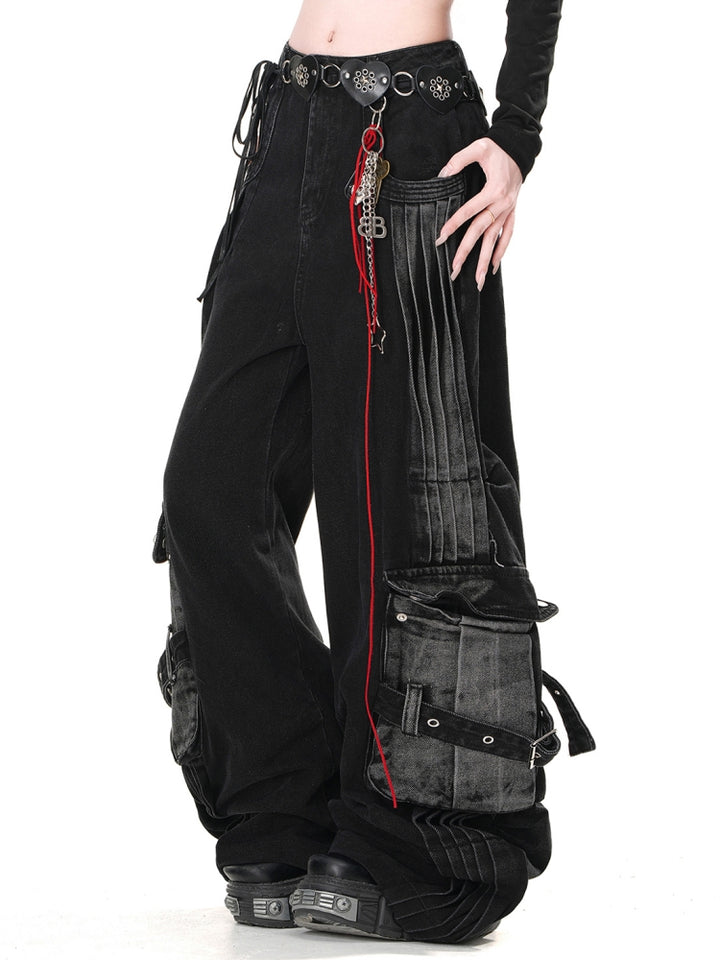 Loose BF Lazy Style Cargo Denim Pants for Spring and Summer