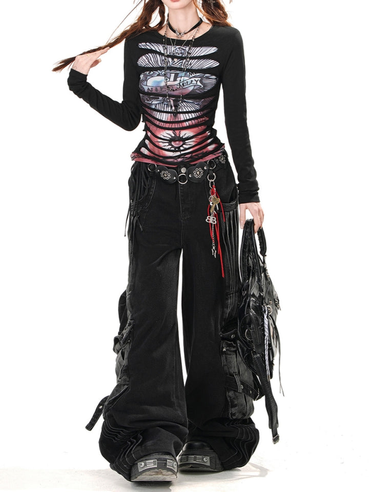 Loose BF Lazy Style Cargo Denim Pants for Spring and Summer