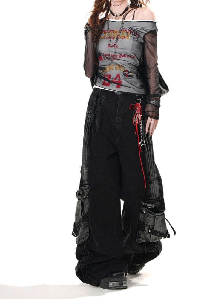 Loose BF Lazy Style Cargo Denim Pants for Spring and Summer