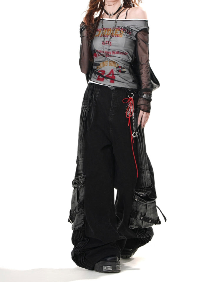 Loose BF Lazy Style Cargo Denim Pants for Spring and Summer