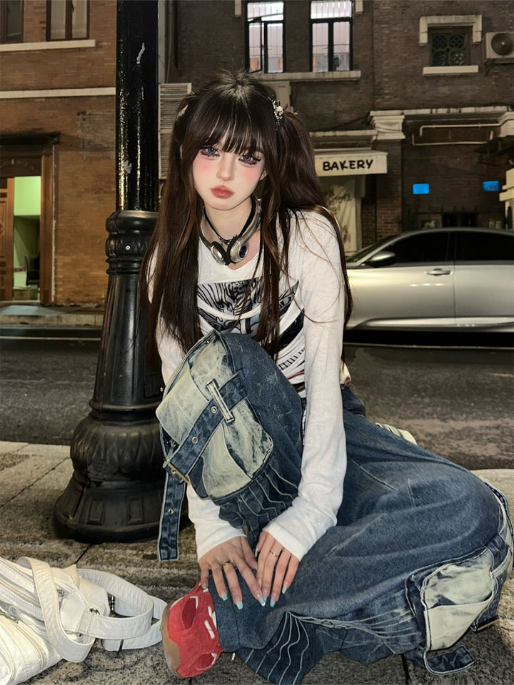 Loose BF Lazy Style Cargo Denim Pants for Spring and Summer