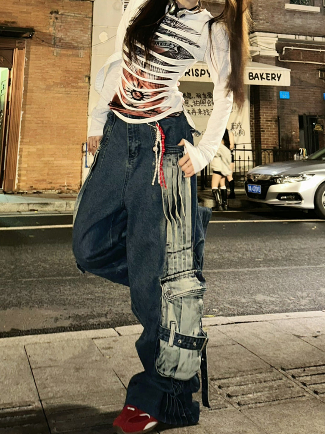 Loose BF Lazy Style Cargo Denim Pants for Spring and Summer