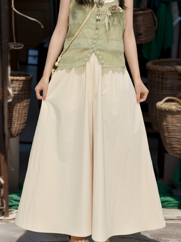 Summer Vacation Style Cropped Wide-Leg Pants
