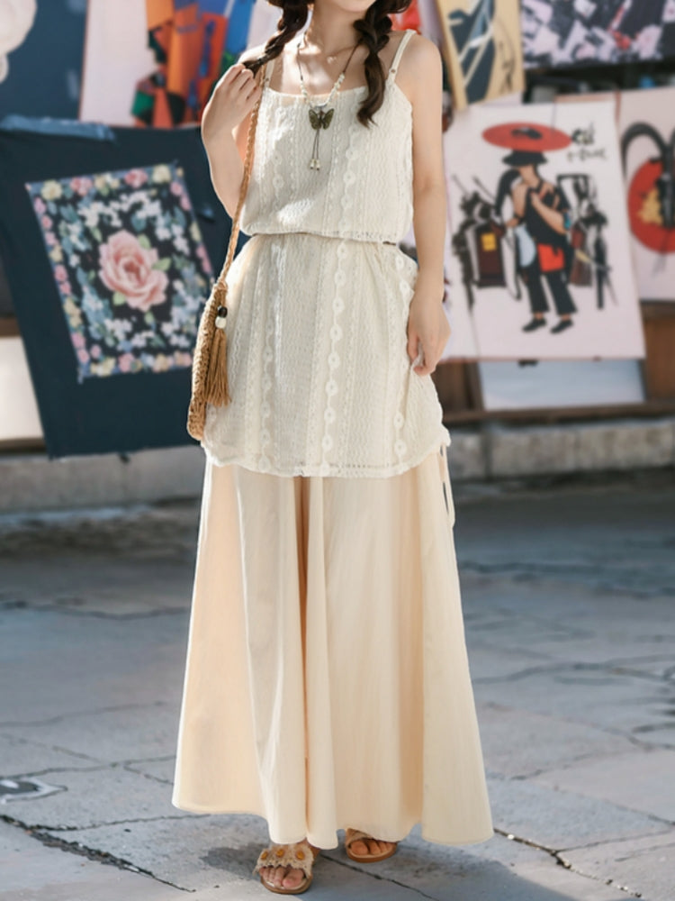 Summer Vacation Style Cropped Wide-Leg Pants