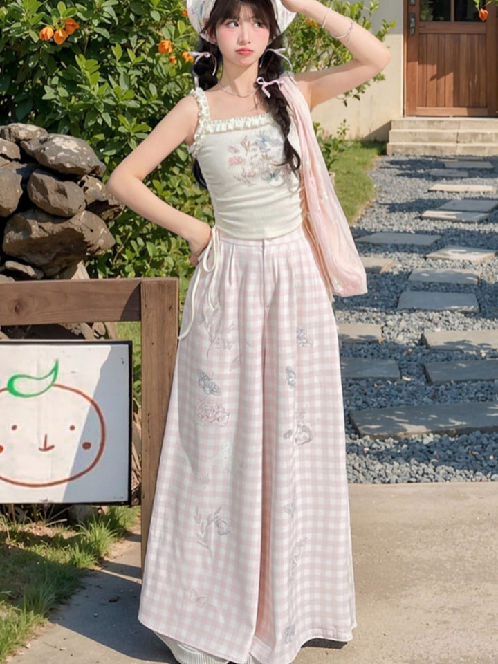 Sweet Pink Butterfly Print Wide-Leg Pants