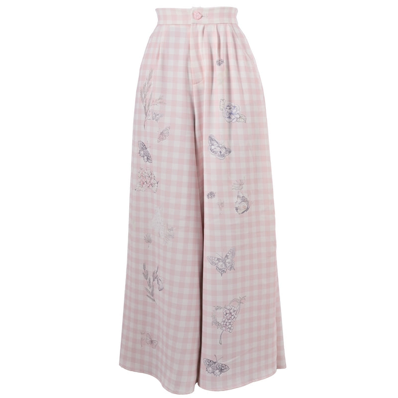 Sweet Pink Butterfly Print Wide-Leg Pants