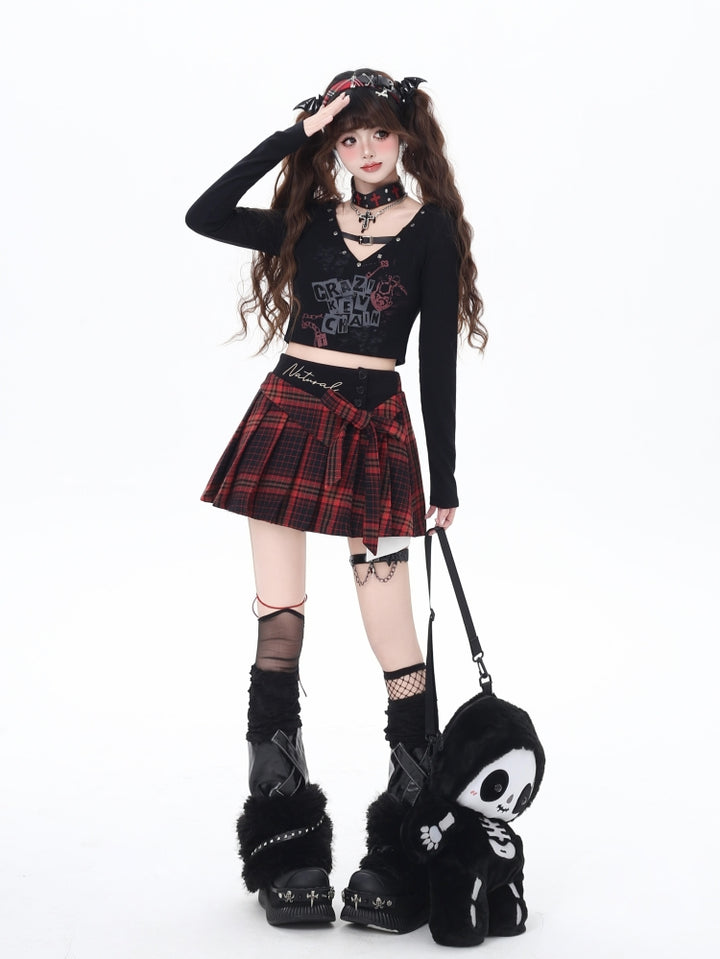 American Y2K Plaid High-Waisted Statement Mini Skirt