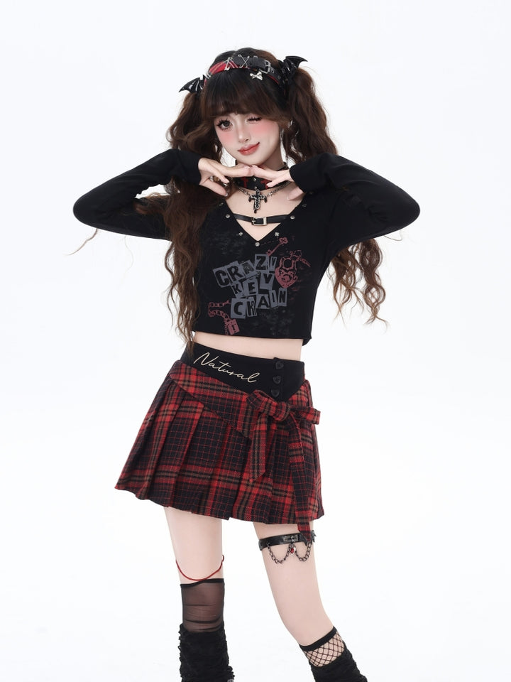 American Y2K Plaid High-Waisted Statement Mini Skirt