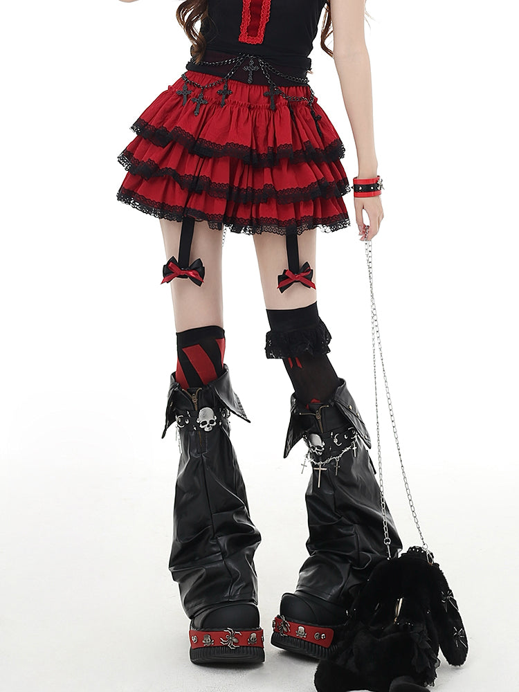 Pink / Black / Red Light Y2K Aesthetic Bow Detail Skirt for Summer