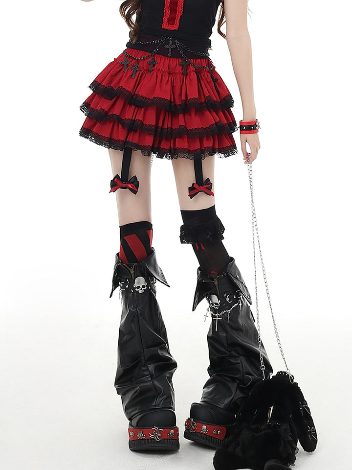 Pink / Black / Red Light Y2K Aesthetic Bow Detail Skirt for Summer