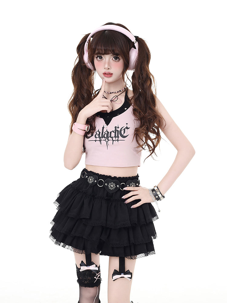 Pink / Black / Red Light Y2K Aesthetic Bow Detail Skirt for Summer
