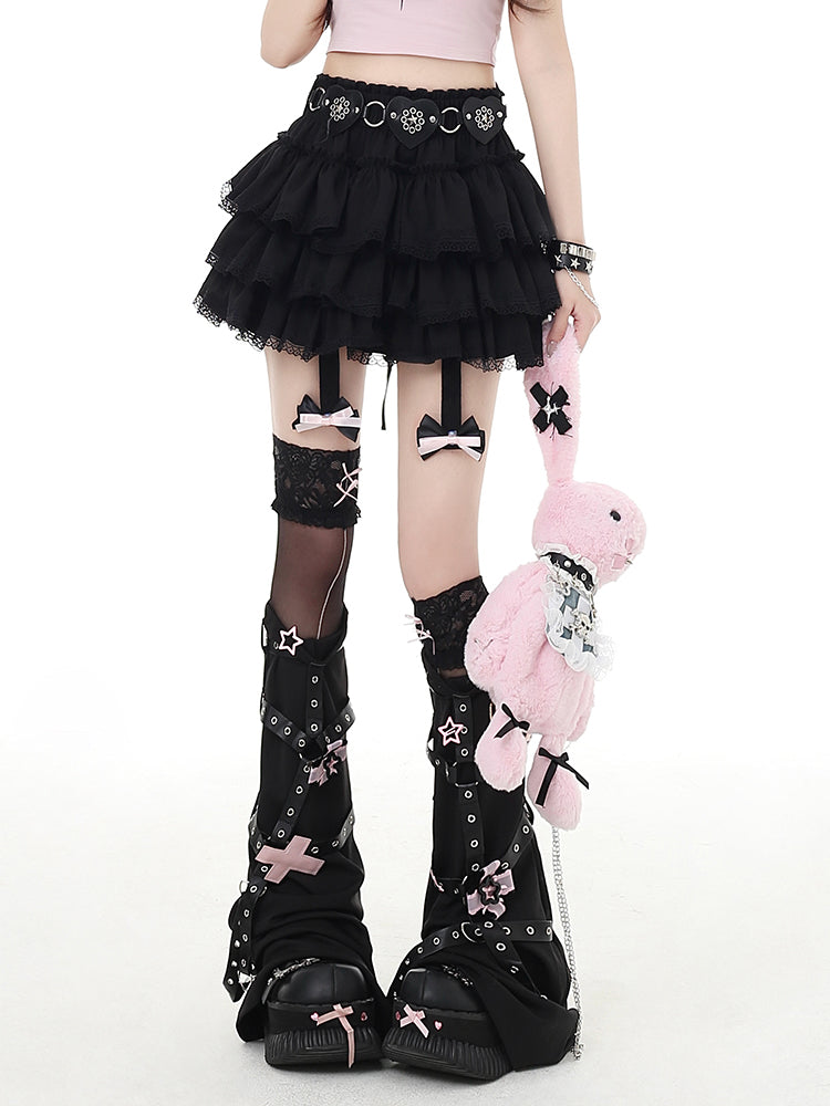 Pink / Black / Red Light Y2K Aesthetic Bow Detail Skirt for Summer