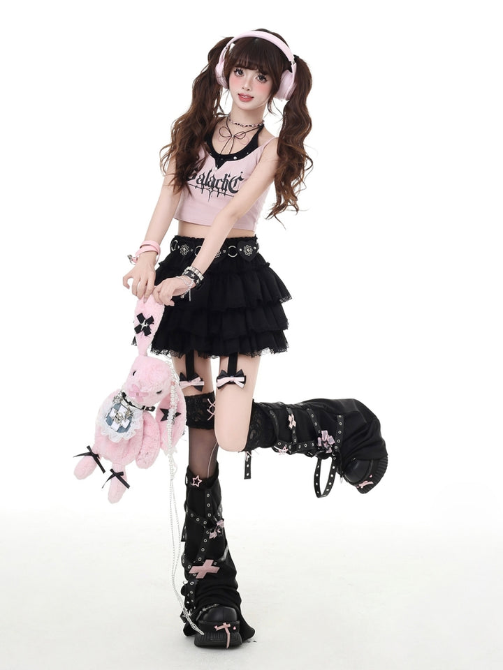 Pink / Black / Red Light Y2K Aesthetic Bow Detail Skirt for Summer