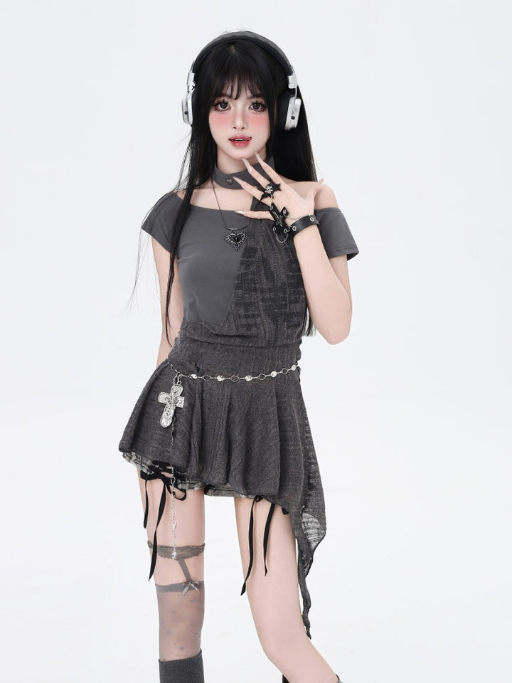 Black/Gray Punk Hot Girl Top for Summer