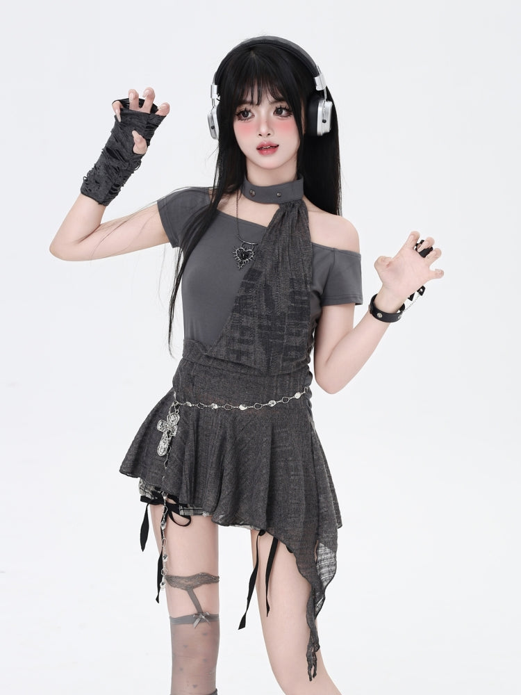 Black/Gray Punk Hot Girl Top for Summer