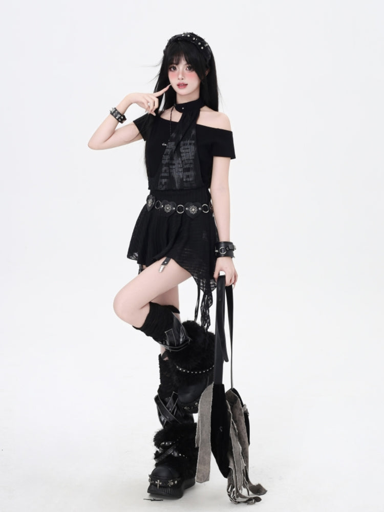 Black/Gray Punk Hot Girl Top for Summer