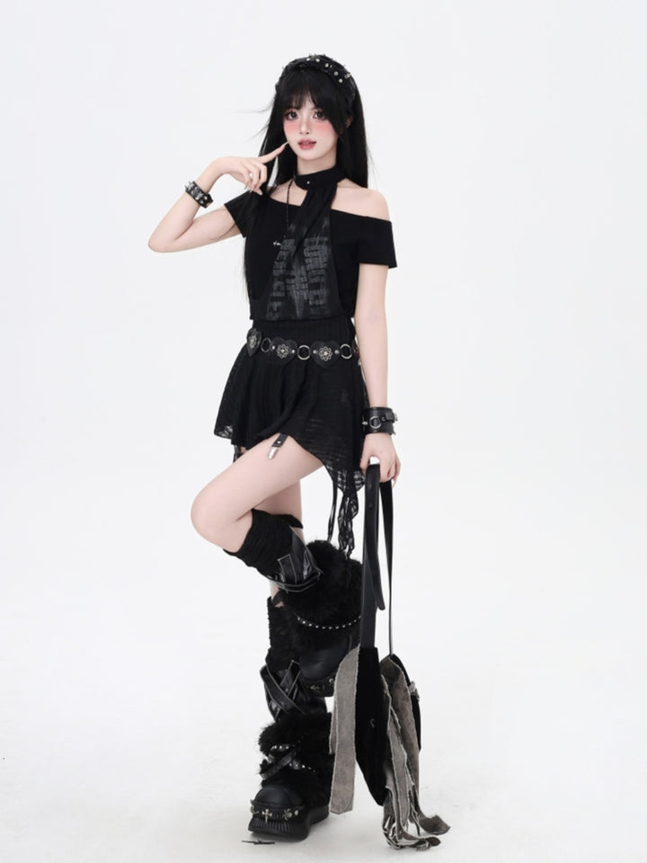 Black/Gray Punk Hot Girl Top for Summer