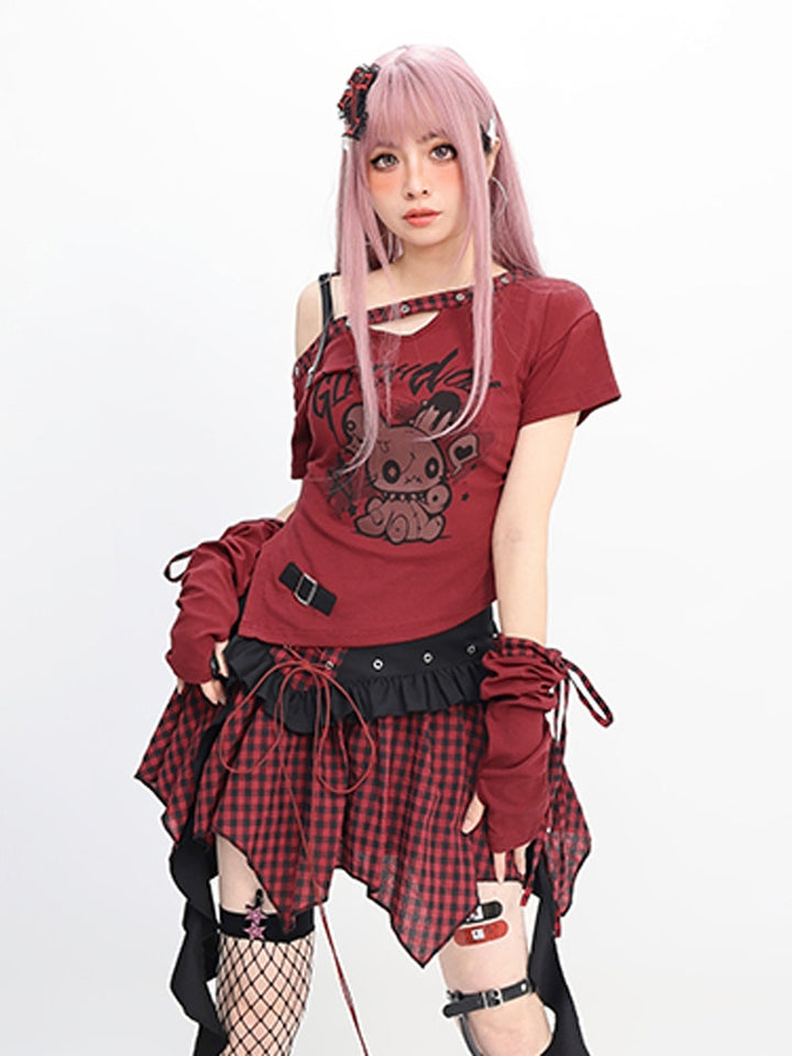 Gothic Doll Letter Printed Detachable Sleeves T-Shirt
