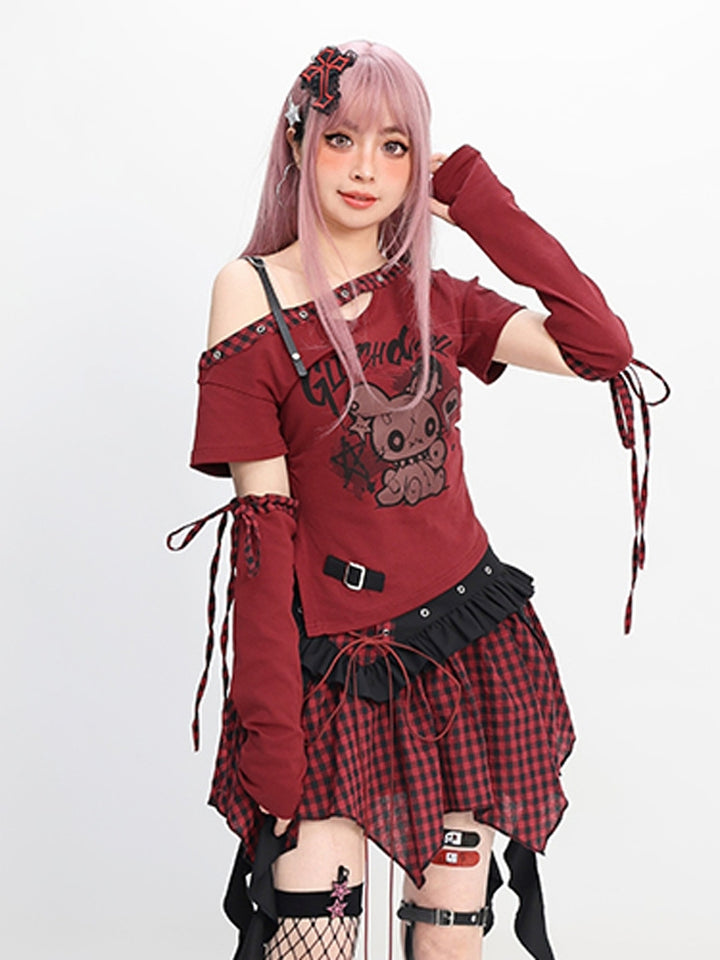 Gothic Doll Letter Printed Detachable Sleeves T-Shirt