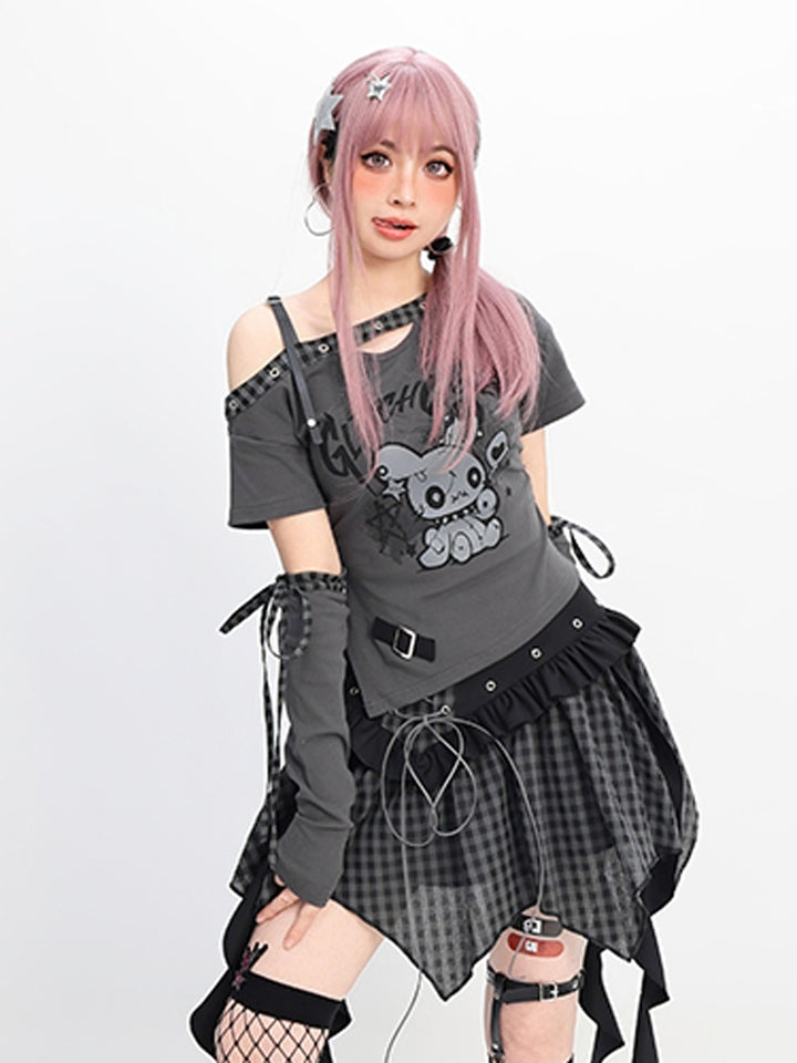 Gothic Doll Letter Printed Detachable Sleeves T-Shirt